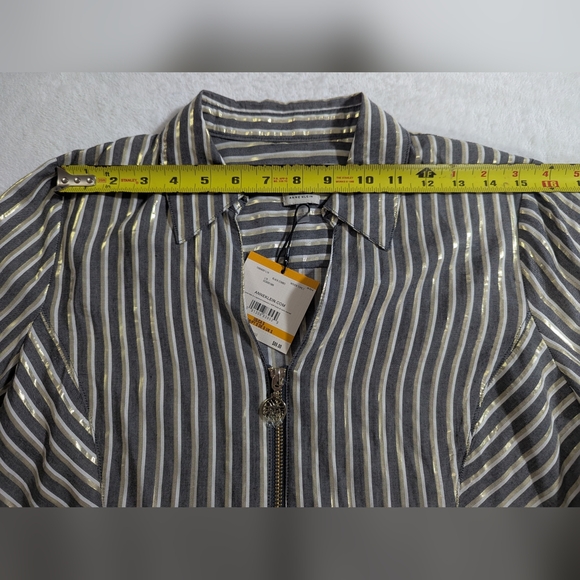 Anne Klein Gold & Grey Shirt, Striped & Sparkles, Short Sleeve, Size Small - Picture 6 of 7